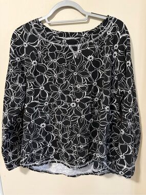Talbots Black Long-Sleeve Floral Top